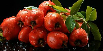 ai généré Frais akées pile avec l'eau gouttelettes. tropical blighia sapida fruit. génératif ai photo