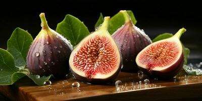 ai généré Frais figues avec l'eau gouttes. génératif ai photo