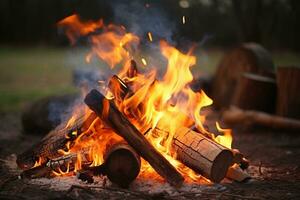 ai généré réaliste feu de camp à une parc photo