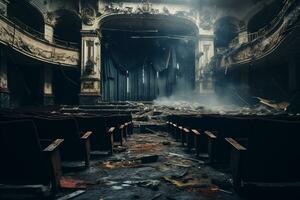 ai généré isolé vieux théâtre salle avec troubles atmosphère photo