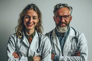 ai généré portrait de deux médecins avec flou Contexte photo