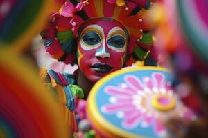 ai généré portrait de carnaval le batteur en jouant une tambour dans une mars. génératif ai photo