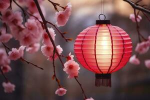 ai généré traditionnel chinois pendaison lanternes. génératif ai photo