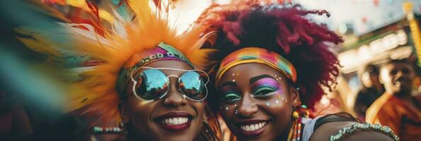 ai généré groupe de copains ayant amusement à une carnaval. génératif ai photo