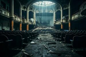 ai généré isolé vieux théâtre salle avec troubles atmosphère photo