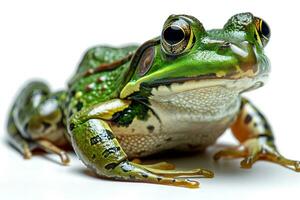 ai généré proche en haut de une grenouille isolé sur blanc Contexte photo