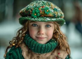 ai généré Jeune fille profiter et fête st patrick journée photo