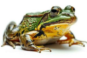 ai généré proche en haut de une grenouille isolé sur blanc Contexte photo