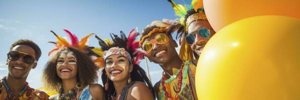 ai généré groupe de copains ayant amusement à une carnaval. génératif ai photo