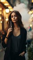 ai généré magnifique femme avec un électronique cigarette, ai génératif photo