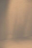 Contexte beige studio pièce avec ombre légère feuilles sur ciment sol pour printemps été produit présent, toile de fond minimal crème afficher maquette concept pour cosmétique vente,web en ligne photo