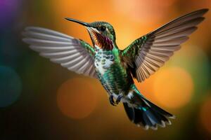 ai généré natures chorégraphie une colibri dans vol, une délicat aérien ballet photo