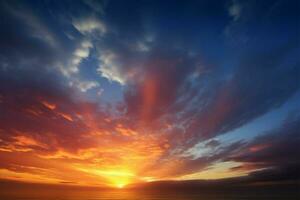 ai généré crépuscules embrasse le ciel embrasé avec le beauté de le coucher du soleil photo