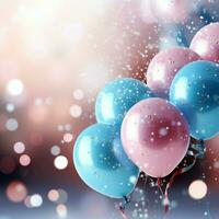 ai généré bokeh Contexte avec bleu et rose des ballons, flocons de neige, et confettis pour social médias Publier Taille photo