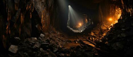 ai généré mystérieux la grotte avec une embrasé tunnel. ai génératif. photo