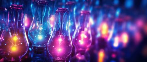 ai généré coloré lumière ampoules et verre articles orné. ai génératif. photo