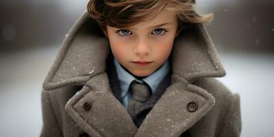 ai généré chaud, attrayant image de une garçon dans une encapuchonné manteau. ai génératif. photo