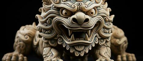 ai généré ancien pierre Lion statue, une symbole de Puissance et protection dans asiatique architecture. photo