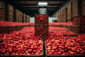 ai généré le verger prime dans une entrepôt de Pomme caisses. photo