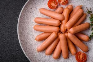 délicieux petit saucisses avec sel, épices et herbes photo