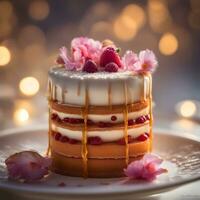 ai généré une gâteau avec des fraises et crème sur une assiette photo