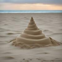 ai généré une pyramide fabriqué de le sable sur le plage photo