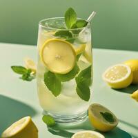 ai généré limonade avec menthe feuilles et citrons photo