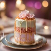 ai généré une gâteau avec rose et blanc glaçage sur Haut photo