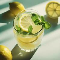 ai généré limonade avec menthe feuilles dans une verre photo