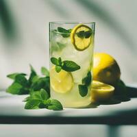 ai généré une verre de limonade avec menthe feuilles photo