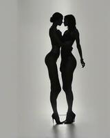 ai généré silhouette de Trois femmes dans noir et blanc Robes, studio tir. ai génératif photo