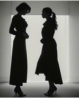 ai généré silhouette de Trois femmes dans noir et blanc Robes, studio tir. ai génératif photo