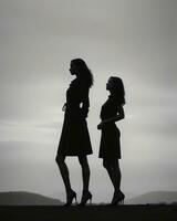 ai généré silhouette de Trois femmes dans noir et blanc Robes, studio tir. ai génératif photo