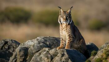 ai généré une Lynx est séance sur Haut de certains rochers photo