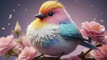 ai généré une détaillé illustration de une impression de une mignonne coloré oiseau photo