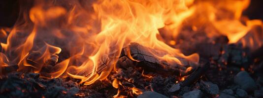 ai généré fascinant Feu fosse flammes, vacillant danse, crépitement bois. ai génératif. photo