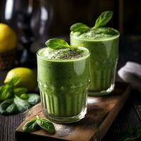 ai généré smoothies boisson avec épinard et lin la graine photo