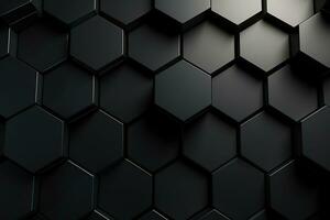 ai généré hexagones sur un abstrait noir Contexte. photo
