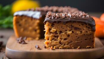 ai généré une pièce de gâteau avec Chocolat Glaçage sur Haut photo