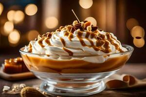 ai généré le caramel sundae est une populaire dessert à le Nouveau Yorker photo