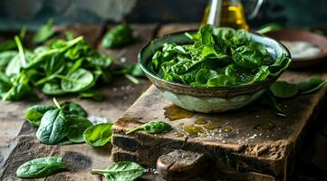 ai généré nutritif épinard salade feuilles cette fournir gros santé avantages photo