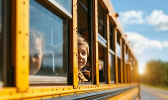 ai généré école autobus porter les enfants à haute école photo