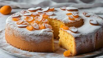 ai généré une gâteau avec Orange tranches sur Haut photo