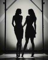 ai généré silhouette de Trois femmes dans noir et blanc Robes, studio tir. ai génératif photo