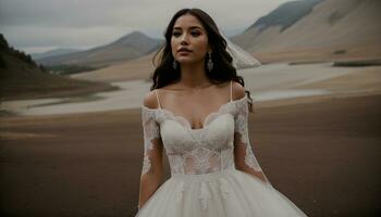 ai généré magnifique la mariée dans blanc mariage robe posant. ai génératif photo