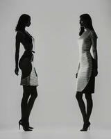 ai généré silhouette de Trois femmes dans noir et blanc Robes, studio tir. ai génératif photo