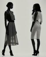 ai généré silhouette de Trois femmes dans noir et blanc Robes, studio tir. ai génératif photo