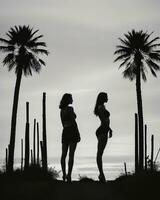 ai généré silhouette de Trois femmes dans noir et blanc Robes, studio tir. ai génératif photo