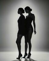 ai généré silhouette de Trois femmes dans noir et blanc Robes, studio tir. ai génératif photo