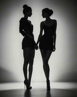 ai généré silhouette de Trois femmes dans noir et blanc Robes, studio tir. ai génératif photo